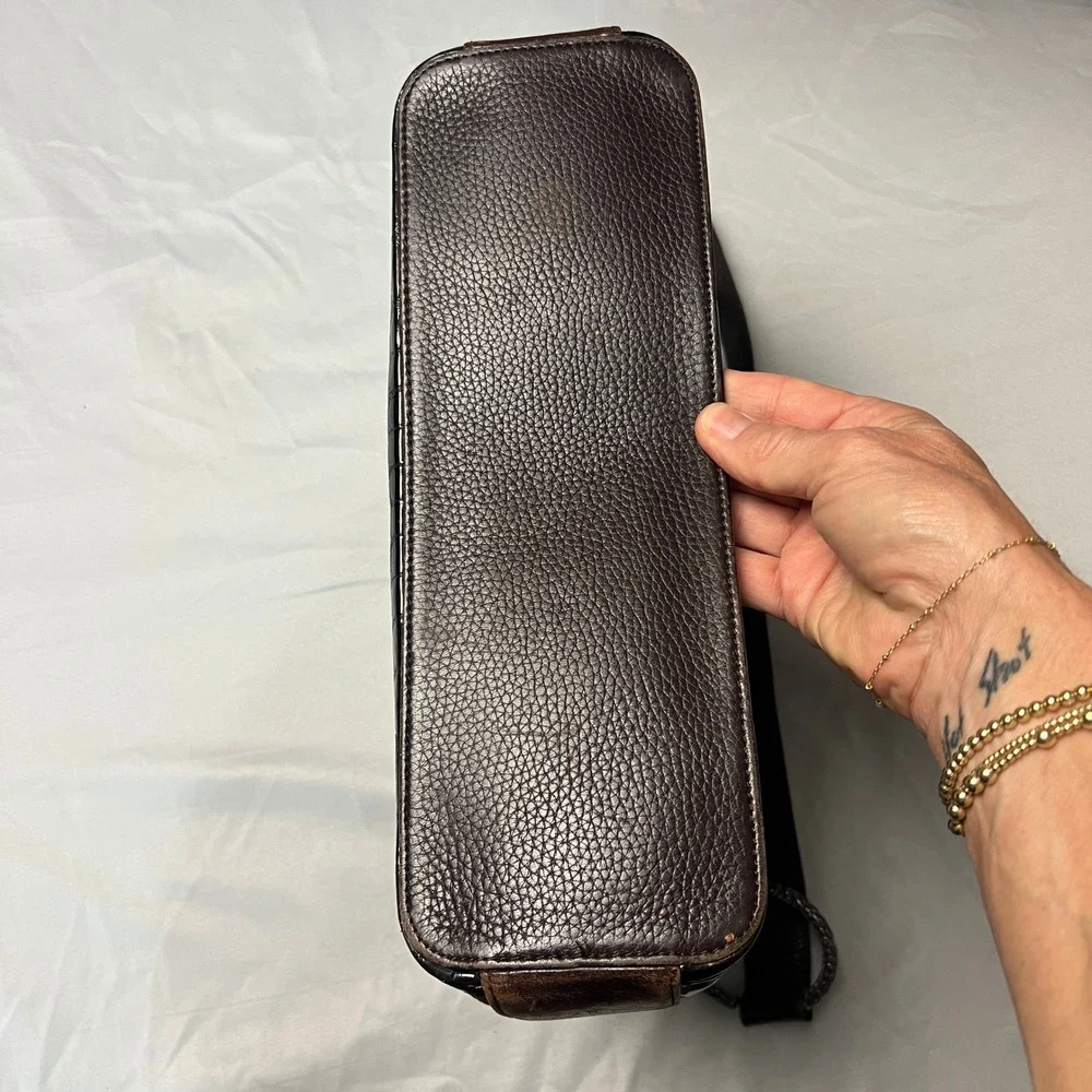 Brighton Croc Cher Embossed Shoulder Bag Brown Faux Leather Silver‎ Detail Hobo